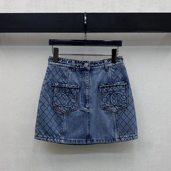 Chanel 2026 Denim Midi Skirt Blue Cotton 356137