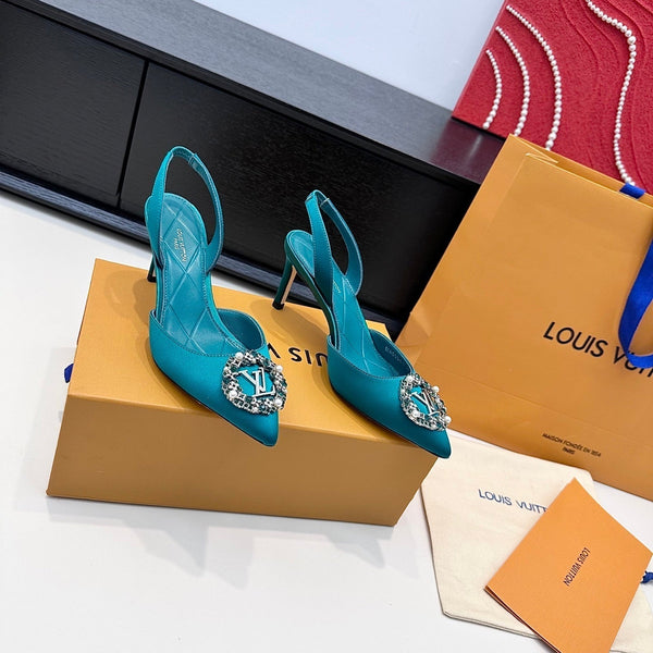 LV 26s Slingback 75 Teal Blue Premium Satin 622440