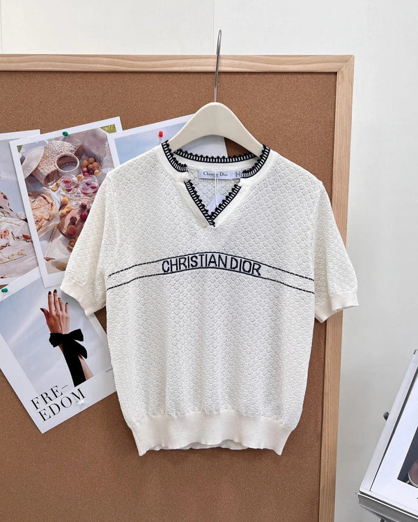 CD 2026 Color-Blocked Knit Short-Sleeve Top Wool 463380