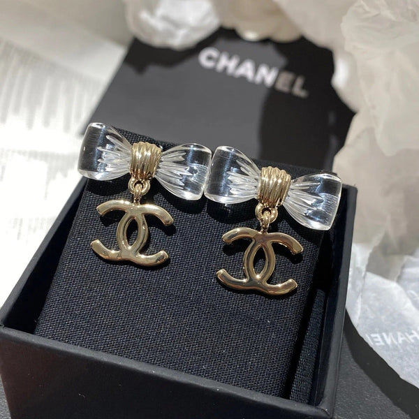 CC Transparent Acrylic Bow Gold Earrings