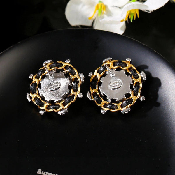 CC Mini Stud Sliver Gold Black Diamond Earring
