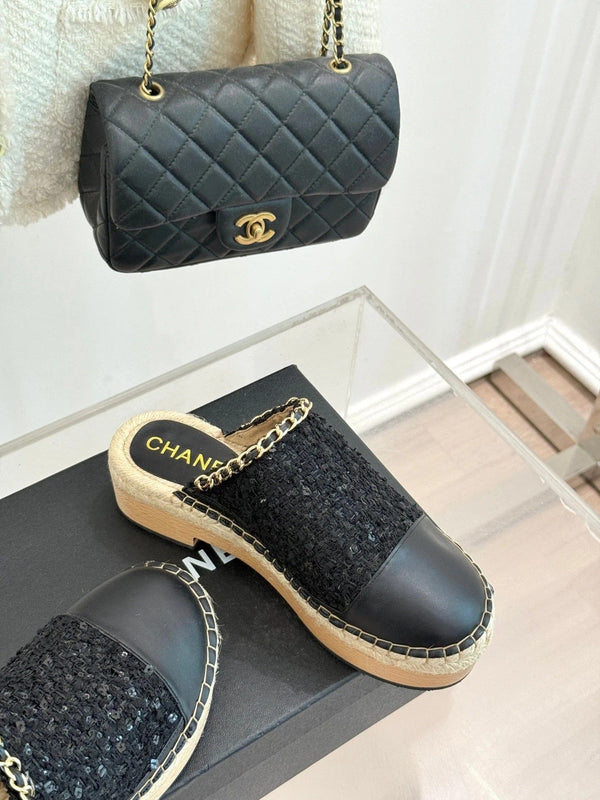 CC Mules 25ss 30 Mm In Black Lambskin Mix Tweed