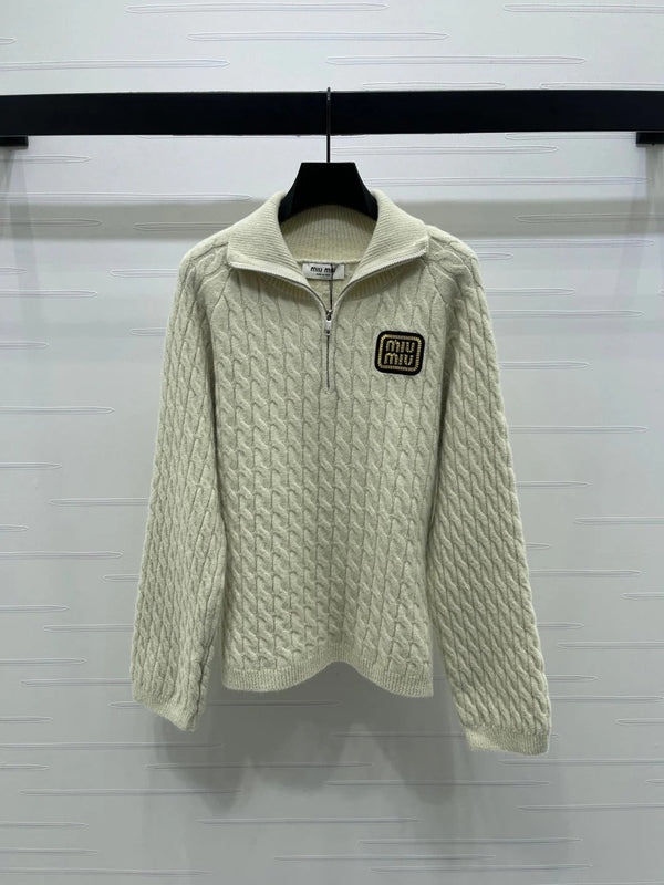 MIUMIU HALF-ZIP KNITTED PULLOVER WITH COLLAR STYLE 485