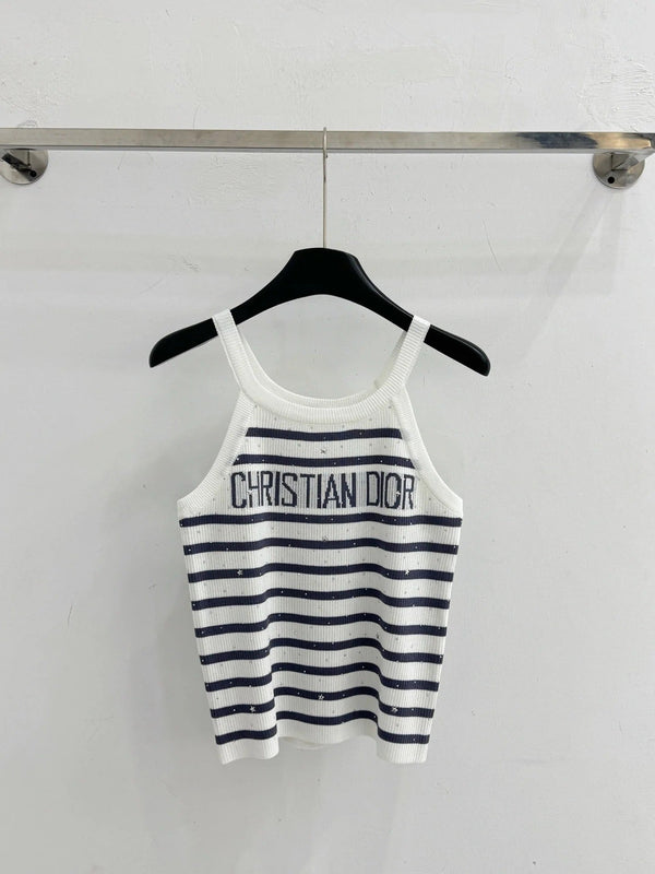 CD 2026 Striped Rhinestone Letter Knit Camisole Wool 455360