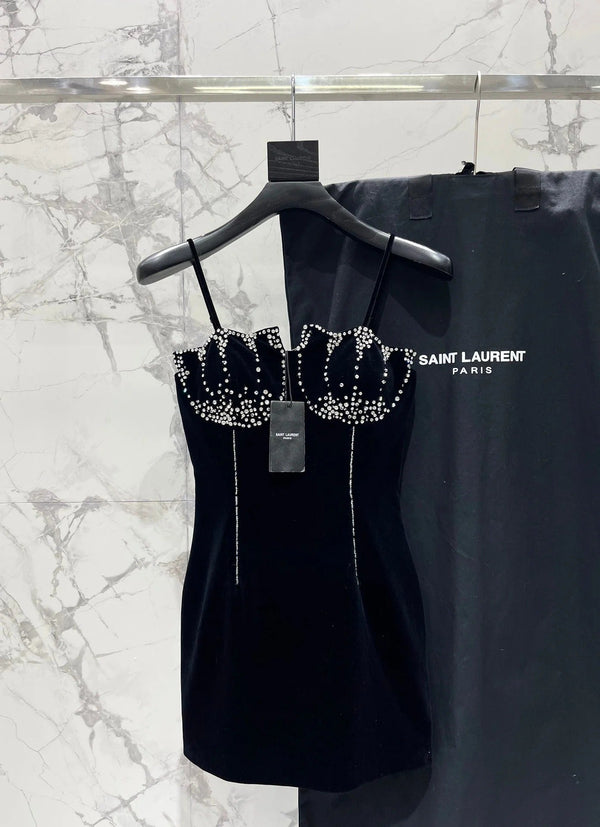 YSL 25S VELVET RHINESTONE DRESS STYLE 179