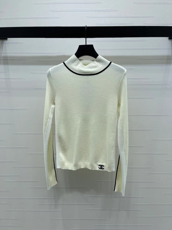 Chanel 2026 High-Neck Base Layer Top Black Cream Pink Wool