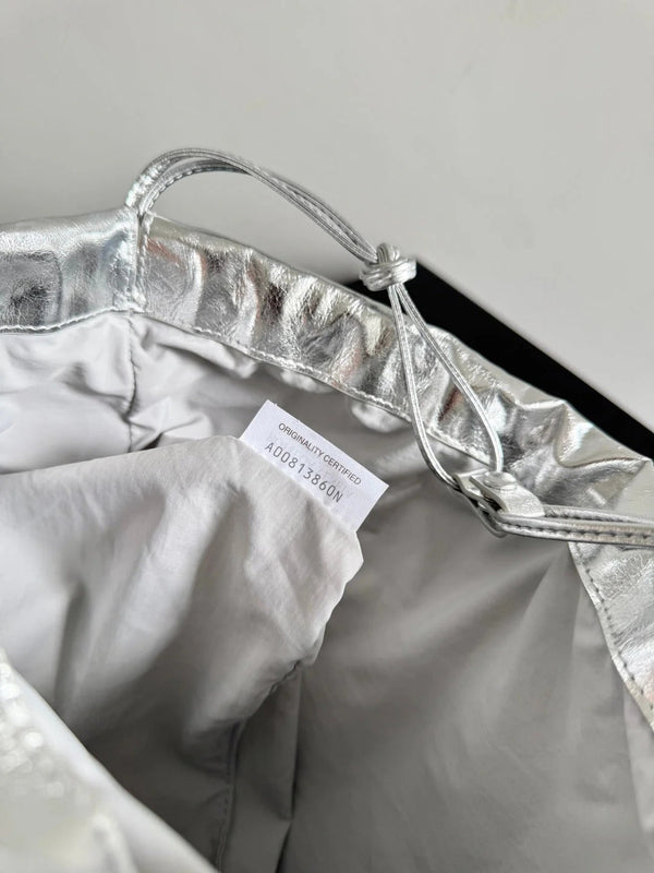 Bottega Veneta 2026 Dust Bag Silver Laminated Leather