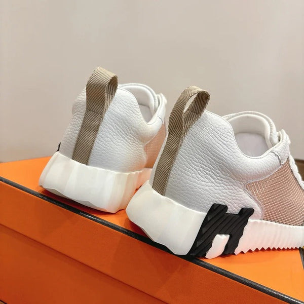 HM 26ss Sneakers White Beige Cowhide Fabric 638565