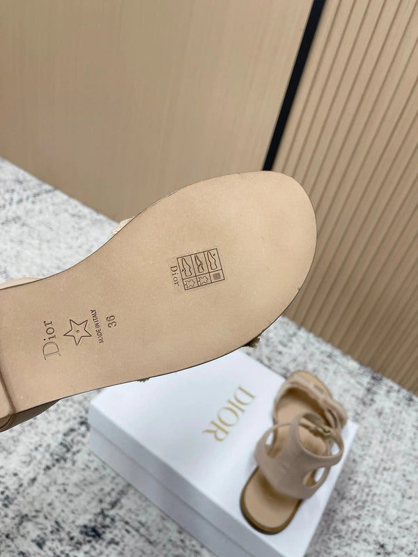 CD 26s Sandals Beige Sheepskin Canvas 643495