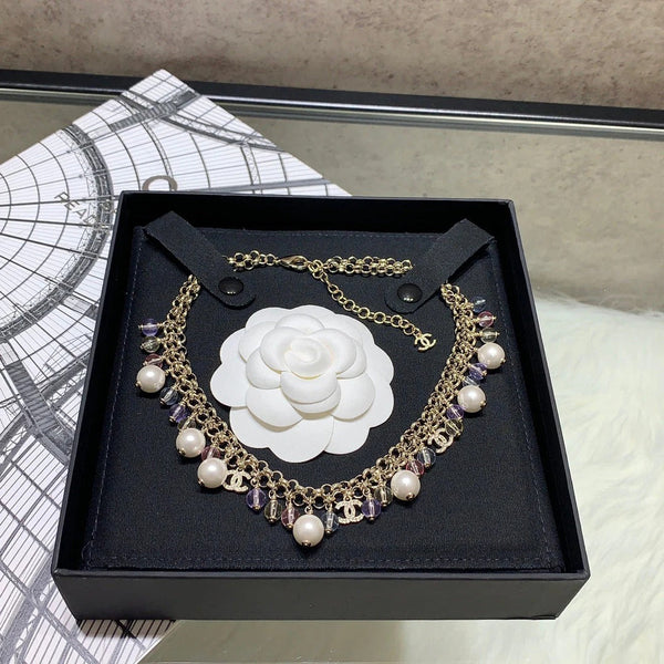 CC 2026 Colored Crystal Pearl Double C Necklace