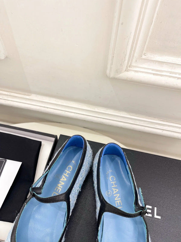 CC 2026 Mary Jane Flats Leather Sheepskin Tweed 831380
