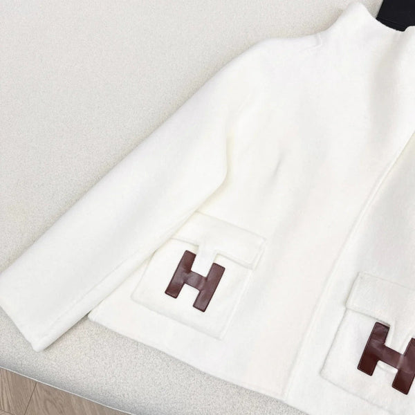 HERMES 25S DOUBLE-FACED WOOL STAND-COLLAR COAT 188