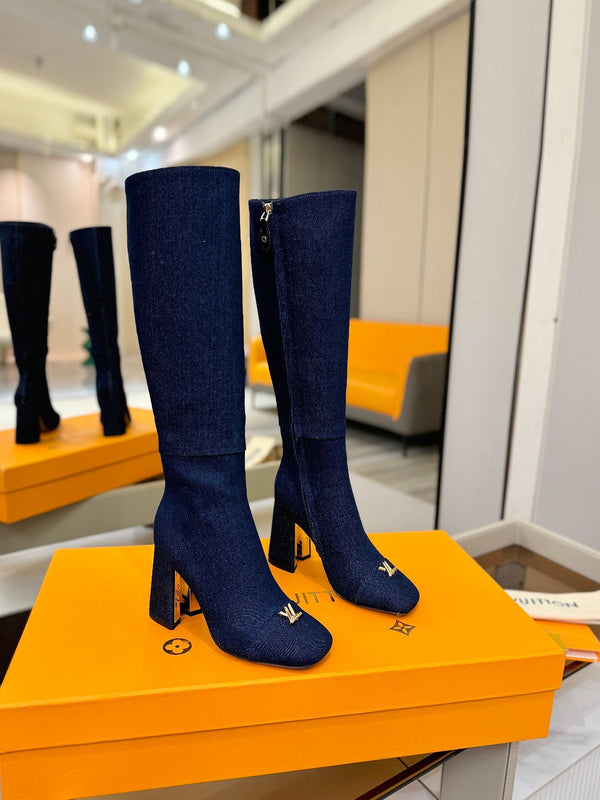 LV High Boots 85 Dark Blue Denim 573733
