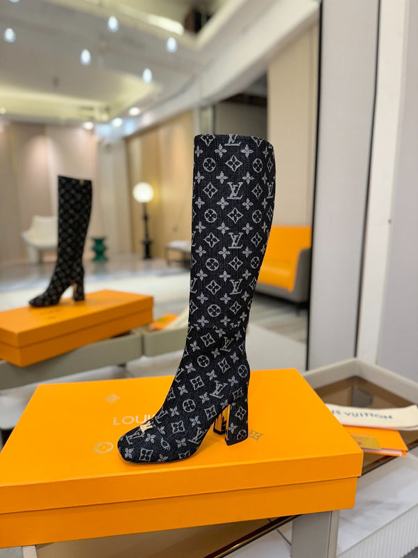 LV High Boots 85 Monogram Black Denim 573734