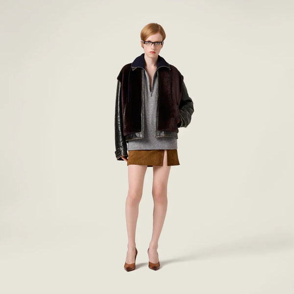Miumiu 2026 Half-zipper Sweater Grey Mix Blue Cashmere