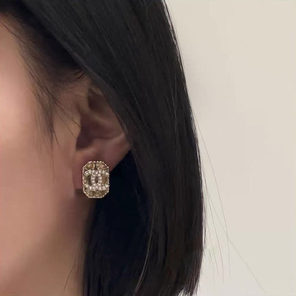 24C ROCK SUGAR DOUBLE C GOLD DIAMONDS EARRINGS
