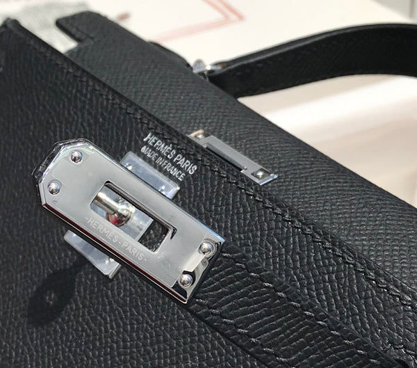 HM KELLY MINI 20 BLACK EPSOM SILVER HARDWARE