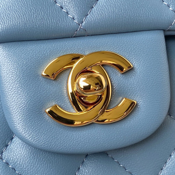 Medium Classic Flap Bag 23cm Blue Lambskin Gold Hardware