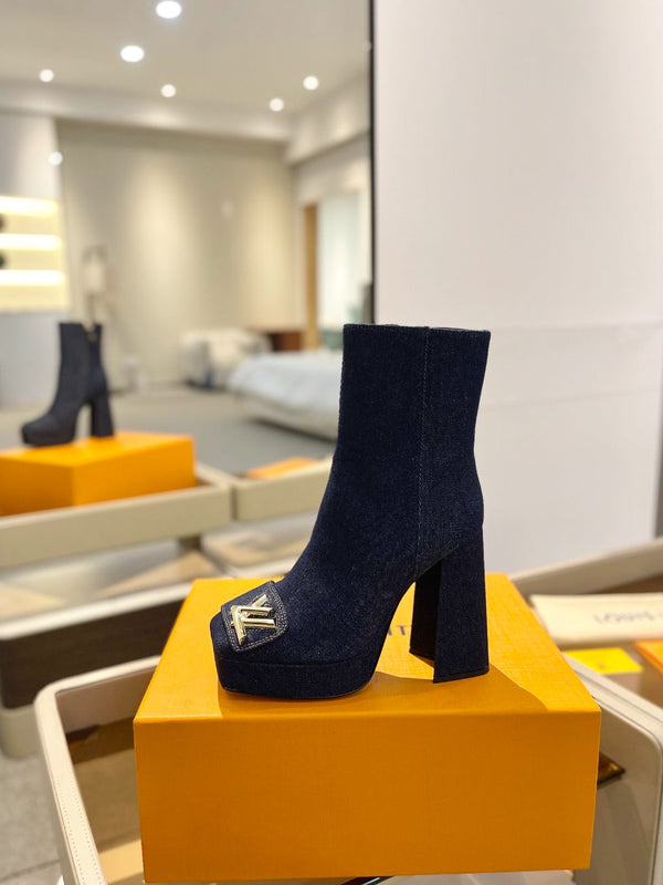 LV 26 AW L's Boutique Ankle Boots 12cm Dark Blue Denim 574355