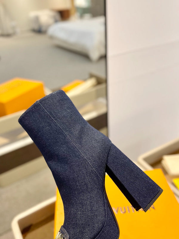 LV 26 AW L's Boutique Ankle Boots 12cm Dark Blue Denim 574355